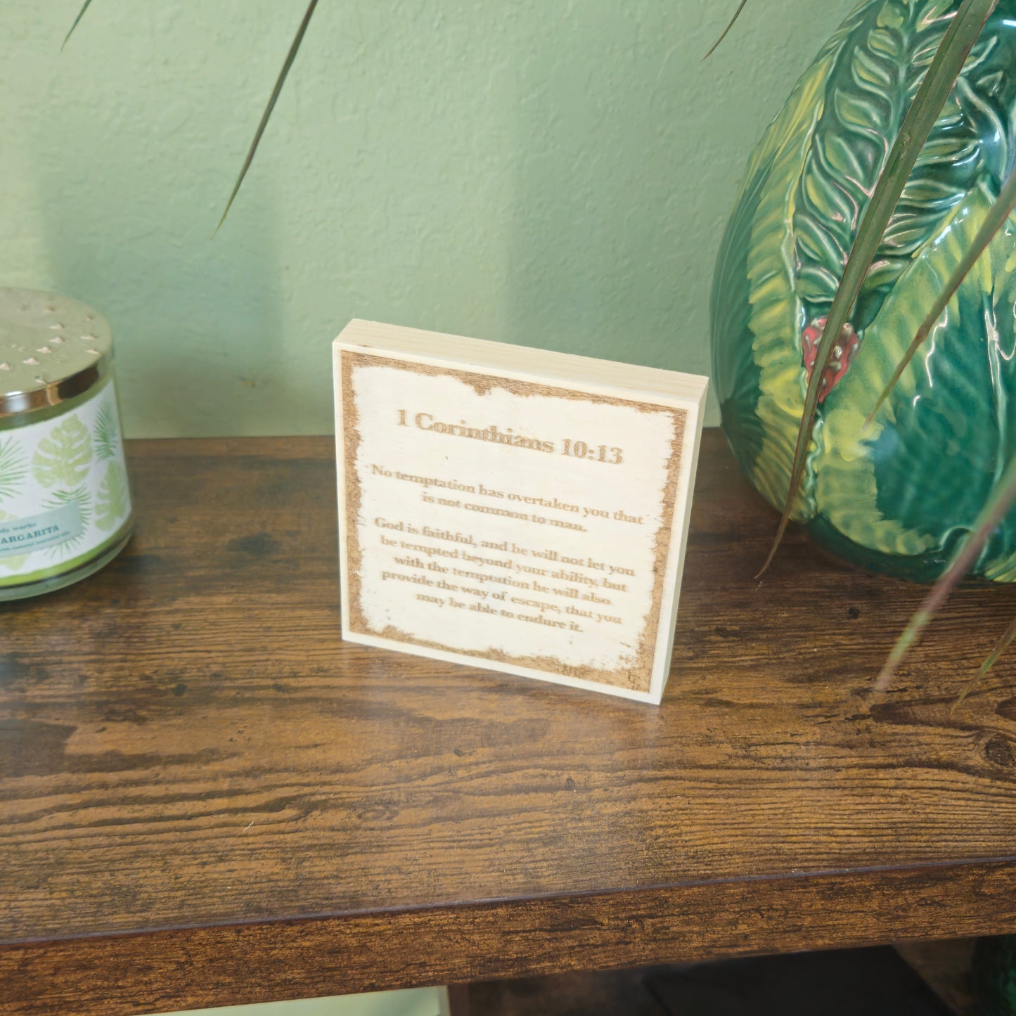 1 Corinthians 10:13, Engraved (5” x 5”) Wood Panel