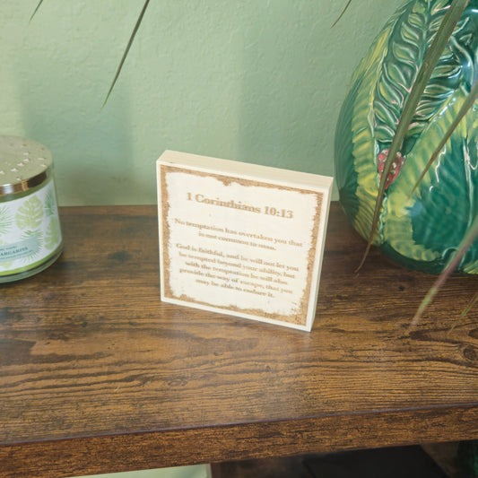 1 Corinthians 10:13, Engraved (5” x 5”) Wood Panel