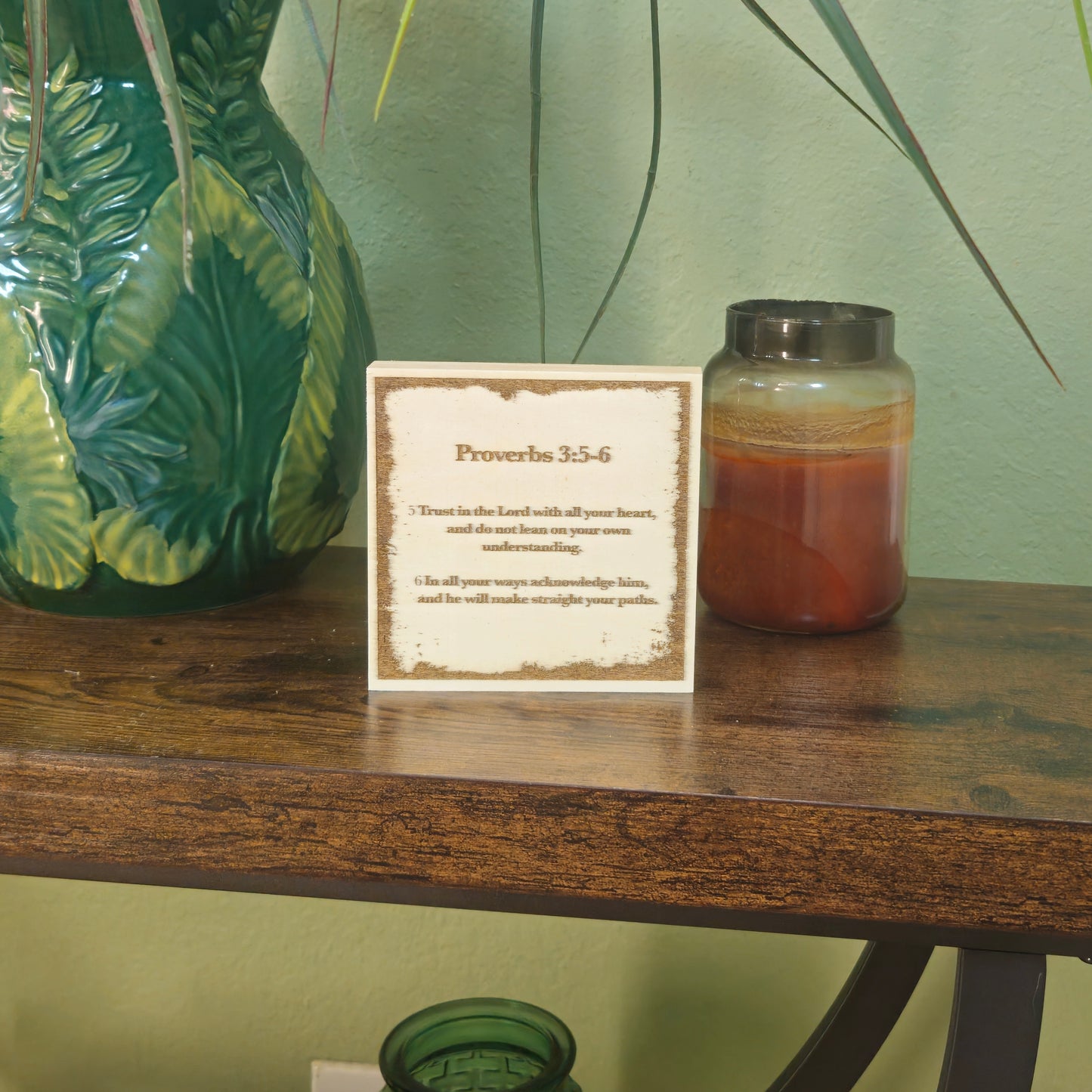 Proverbs 3:5–6, Engraved (5” x 5”) Wood Panel