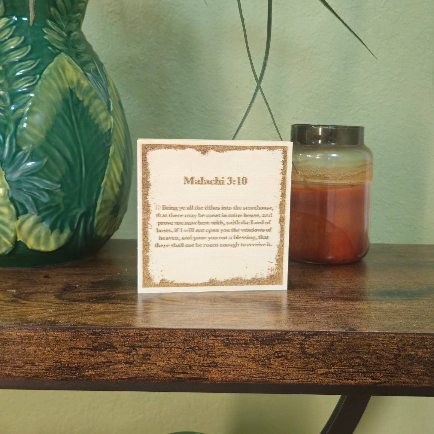 Malachi 3:10, Engraved (5” x 5”) Wood Panel