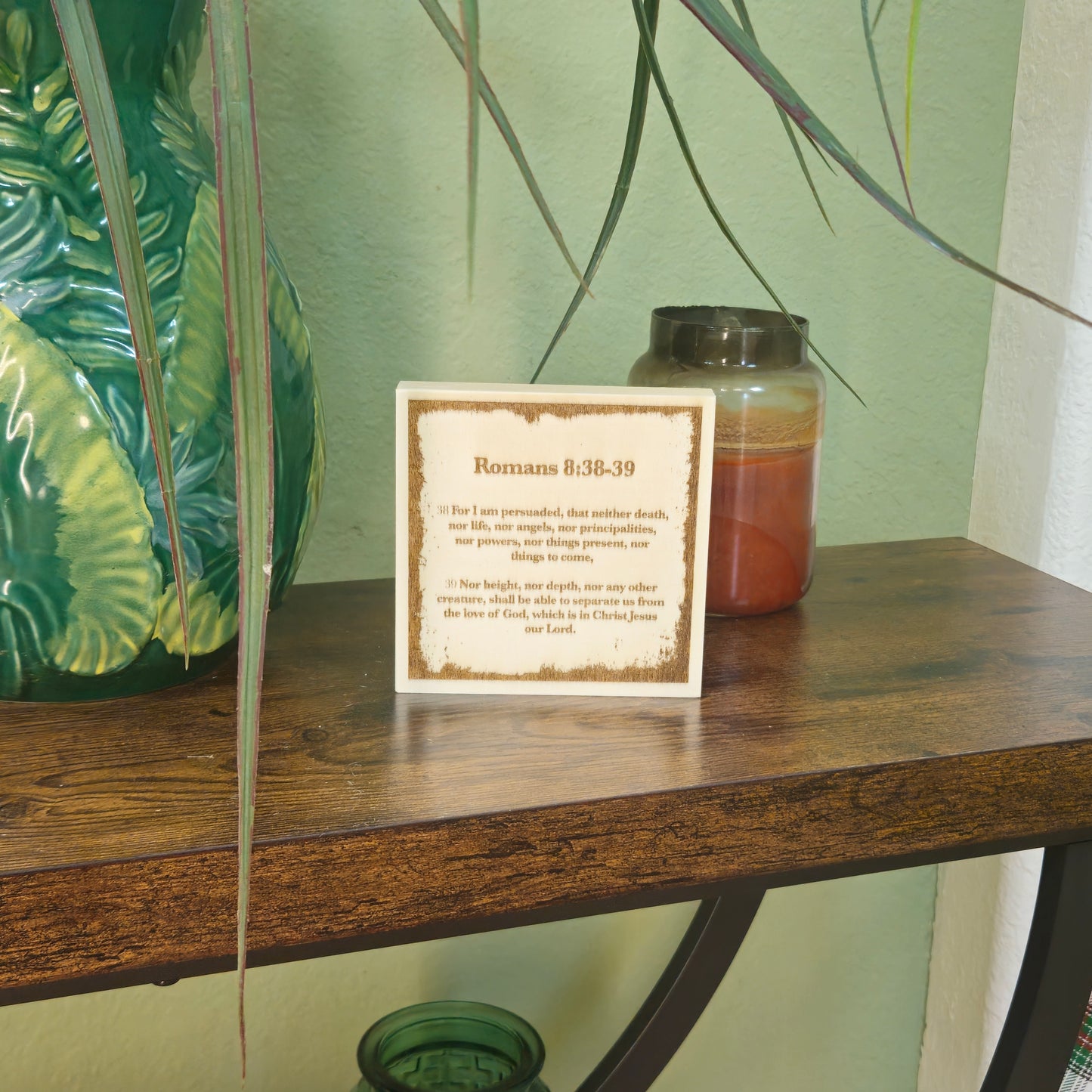 Romans 8:38–39, Engraved (5” x 5”) Wood Panel