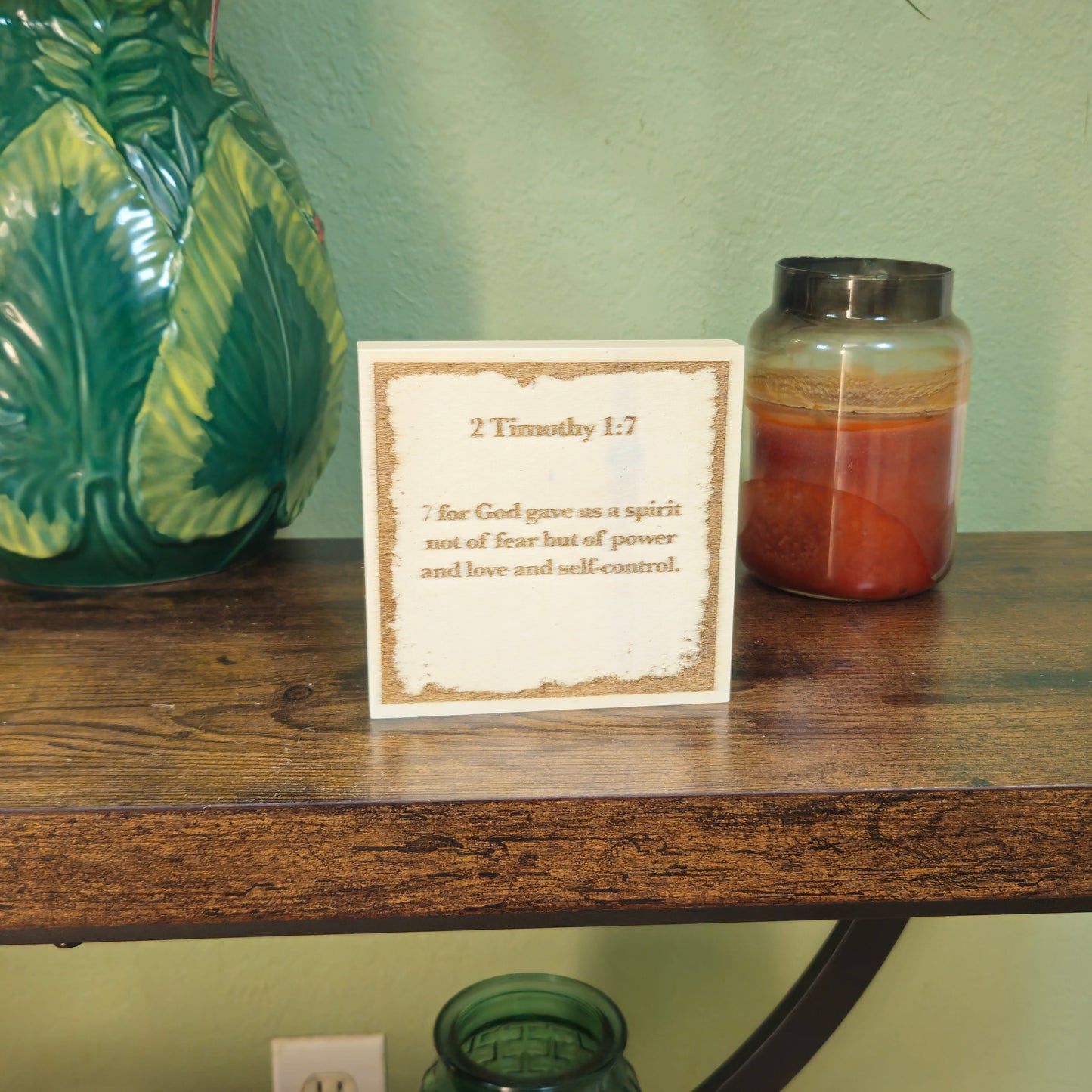 2 Timothy 1:7, Engraved (5” x 5”) Wood Panel