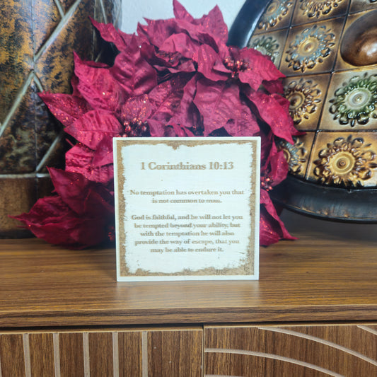 1 Corinthians 10:13, Engraved (5” x 5”) Wood Panel