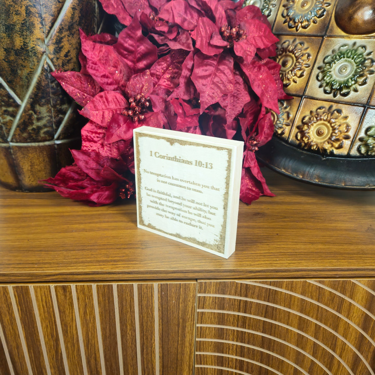 1 Corinthians 10:13, Engraved (5” x 5”) Wood Panel