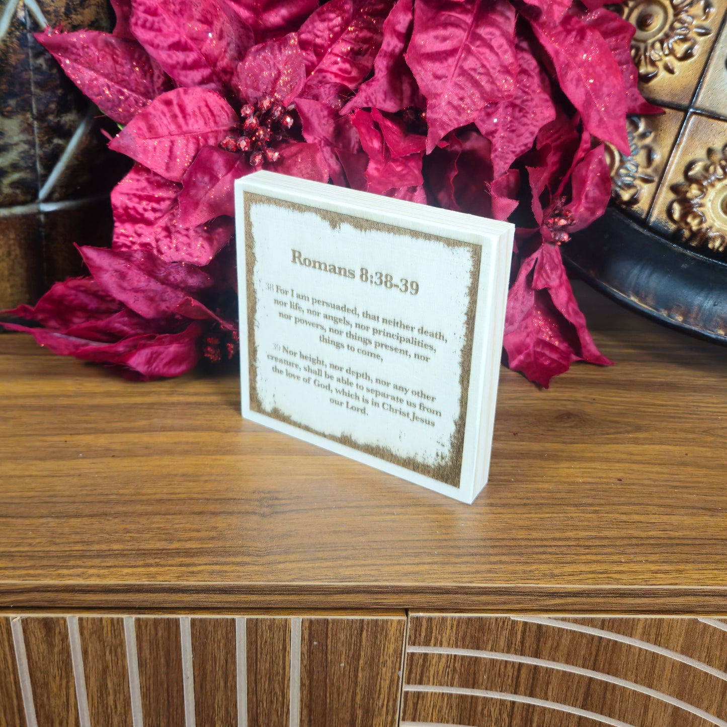 Romans 8:38–39, Engraved (5” x 5”) Wood Panel