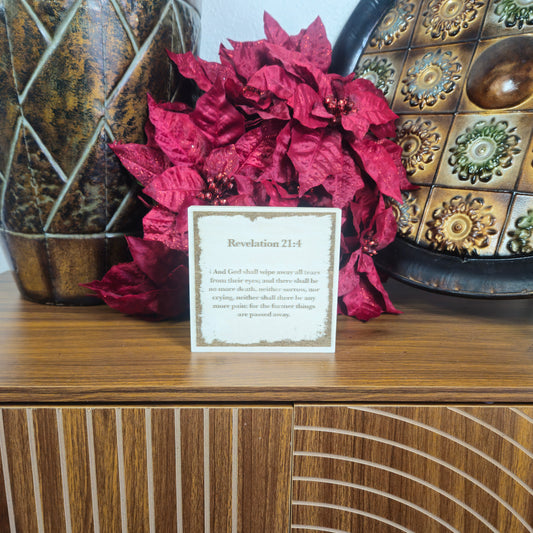 Revelation 21:4, Engraved (5” x 5”) Wood Panel