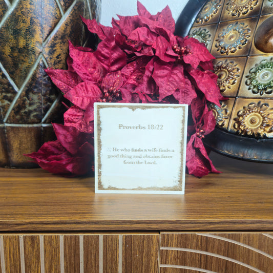 Proverbs 18:22, Engraved (5” x 5”) Wood Panel
