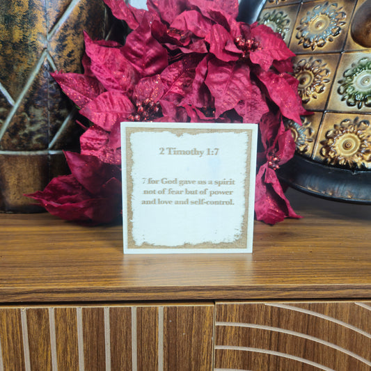 2 Timothy 1:7, Engraved (5” x 5”) Wood Panel