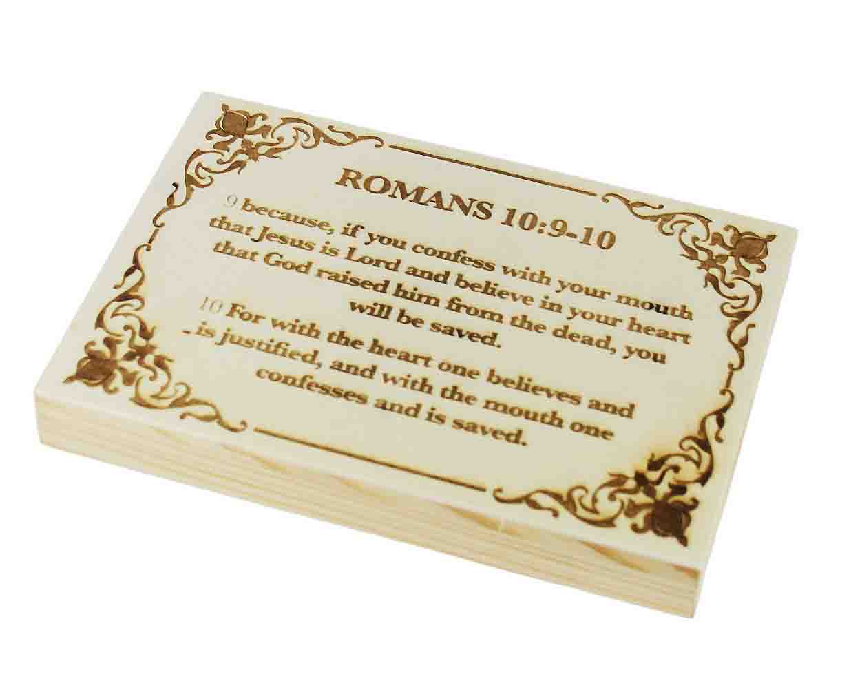 Romans 10:9–10, Engraved (5” x 7”) Wood Panel