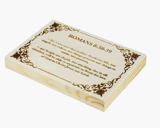 Romans 8:38–39, Engraved (5” x 7”) Wood Panel
