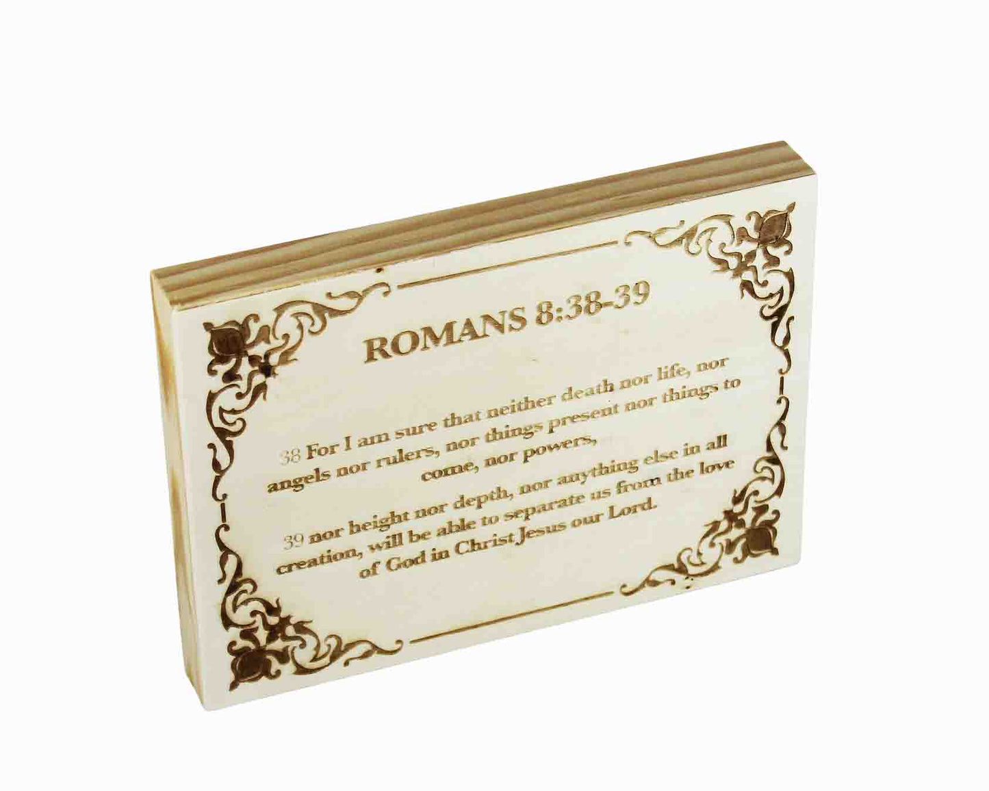 Romans 8:38–39, Engraved (5” x 7”) Wood Panel