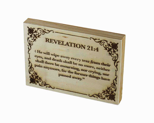 Revelation 21:4, Engraved (5” x 7”) Wood Panel