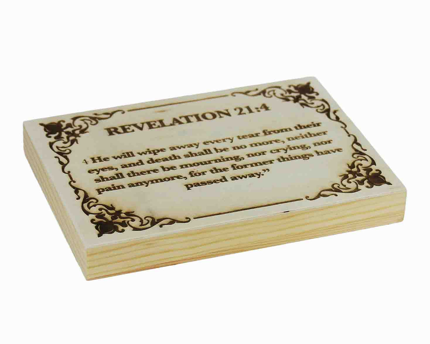 Revelation 21:4, Engraved (5” x 7”) Wood Panel