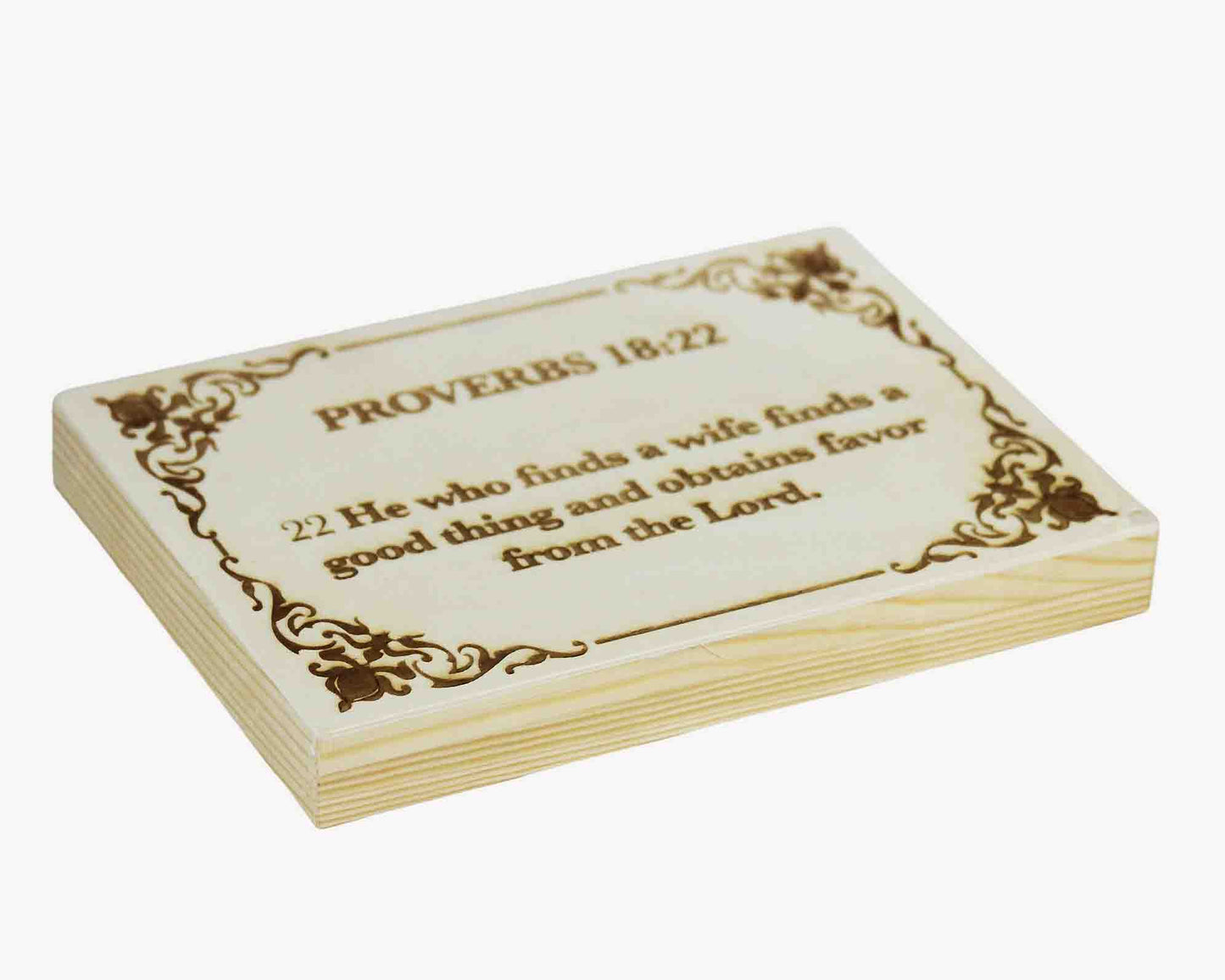 Proverbs 18:22, Engraved (5” x 7”) Wood Panel