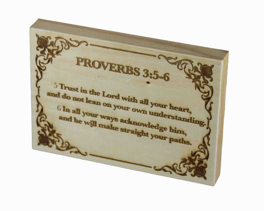 Proverbs 3:5–6, Engraved (5” x 7”) Wood Panel