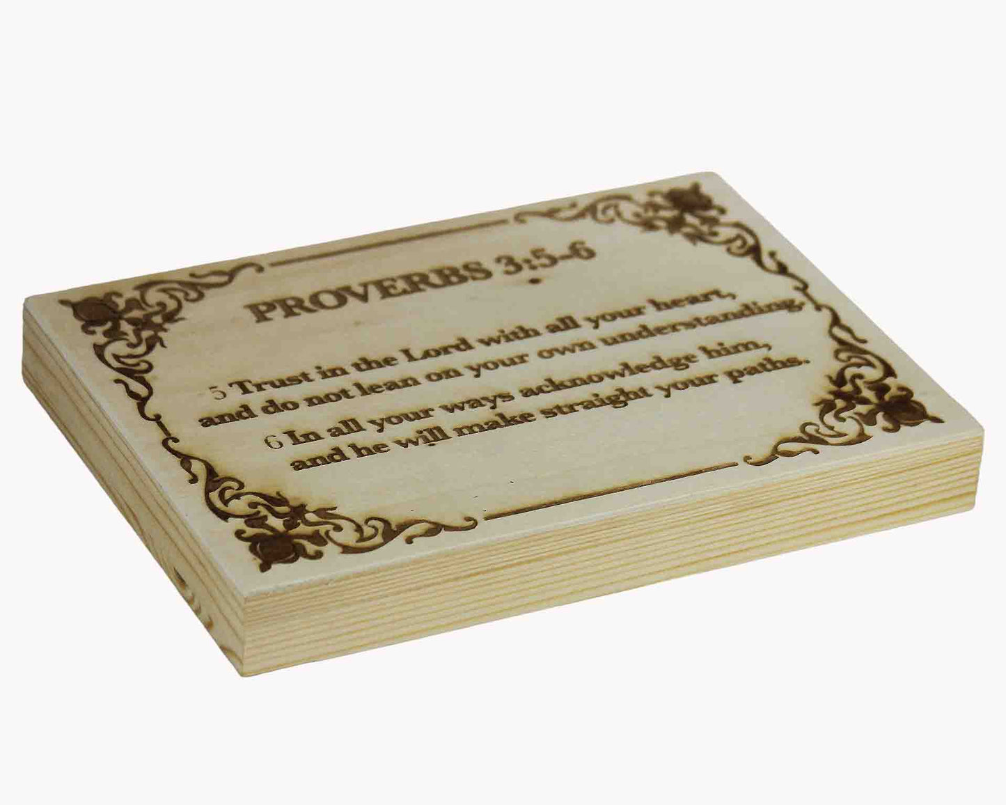 Proverbs 3:5–6, Engraved (5” x 7”) Wood Panel