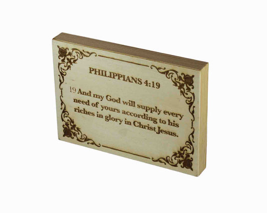 Philippians 4:19, Engraved (5” x 7”) Wood Panel