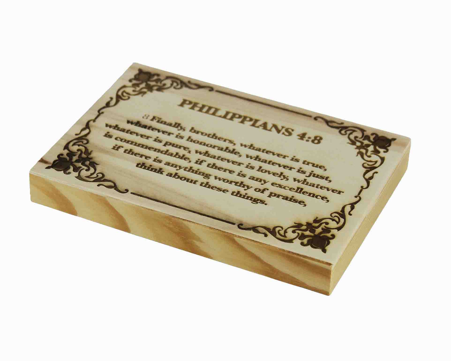 Philippians 4:8, Engraved (5” x 7”) Wood Panel