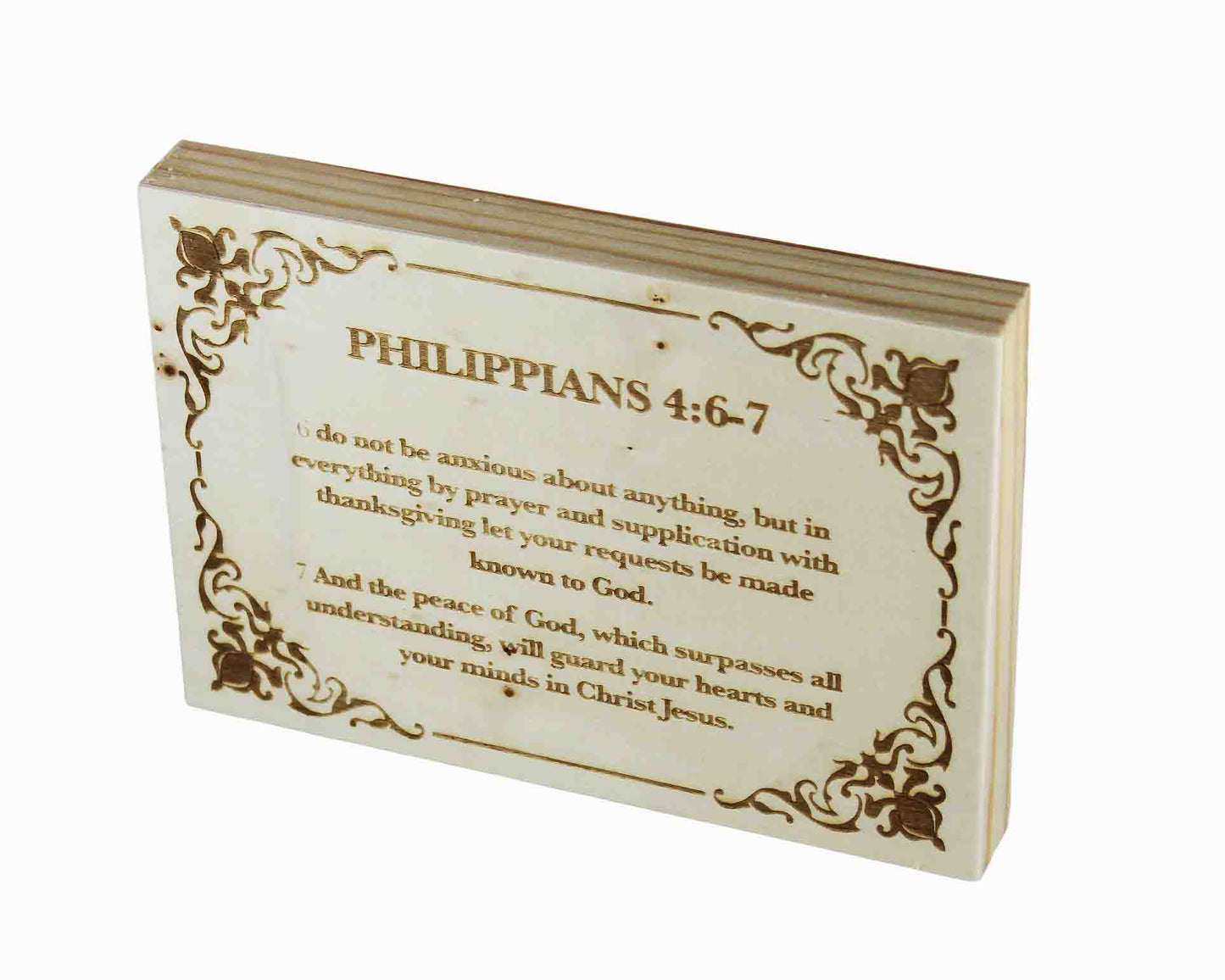 Philippians 4:6–7, Engraved (5” x 7”) Wood Panel