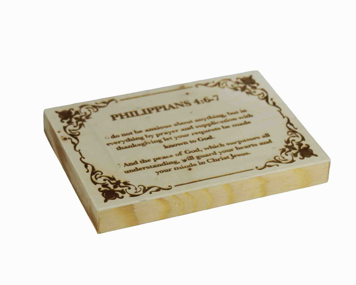 Philippians 4:6–7, Engraved (5” x 7”) Wood Panel